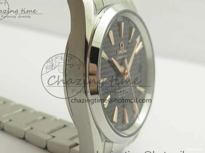 0421 FlexibleFit Aqua Terra 150M SS VSF 1:1 Best Edition Black Wave Textured Dial RG Hand on SS Bracelet A8500 Super Clone 8032